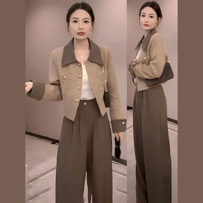 流行洋气套装女2025秋季新款小香风外套高腰直筒阔腿裤子两件套潮|undefined