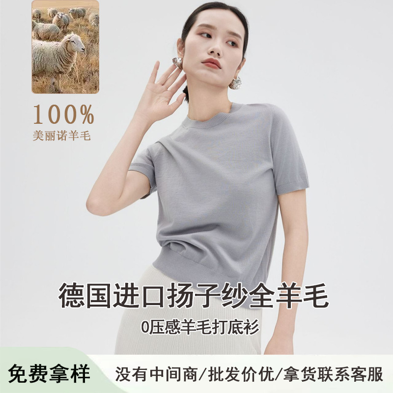 Bailu Classic Round Neck Knitwear Short-Sleeved T-Shirt Bottoming Shirt Simple Pure Color Top Women's Inner Knitwear Summer Thin