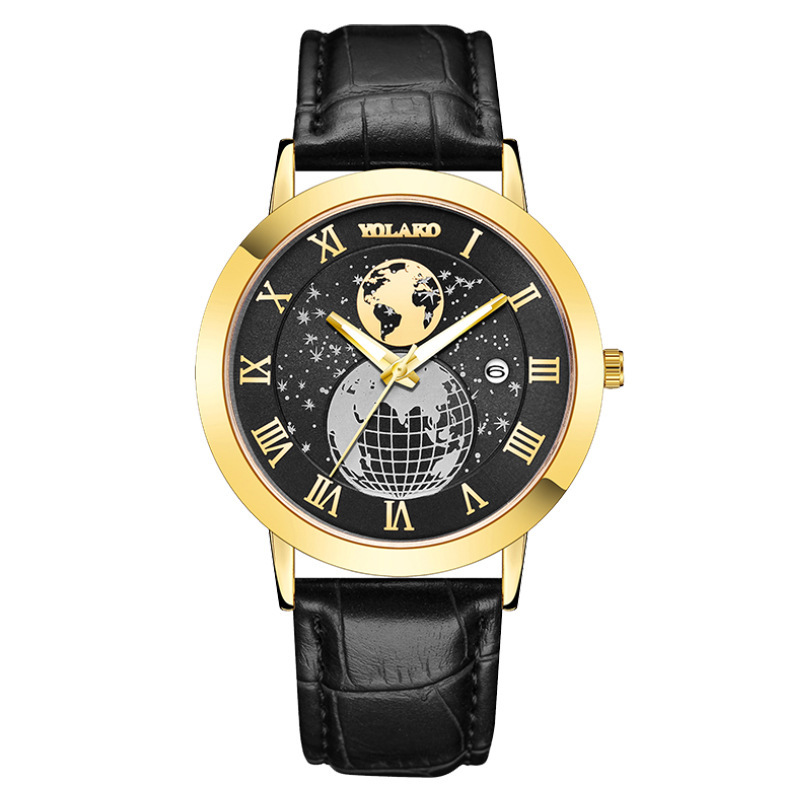 new hot sale fashion Earth calendar men's watch men's watch Belt Men's Watch_voghion.com