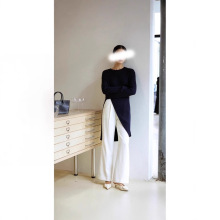 2025春季新款黑色中长款侧开叉针织衫女修身毛衣连衣裙设计感上衣