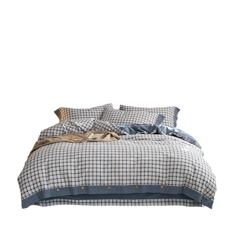 Botón cepillado ecológico impreso, un juego de algodón de cuatro piezas, otoño e invierno, cálido, sueño desnudo, kit de algodón grueso retro