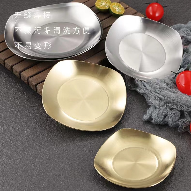 304 stainless steel Korean gold-colored seasoning plate taste plate square dinner plate kimchi plate bone plate commercial barbecue restaurant tableware