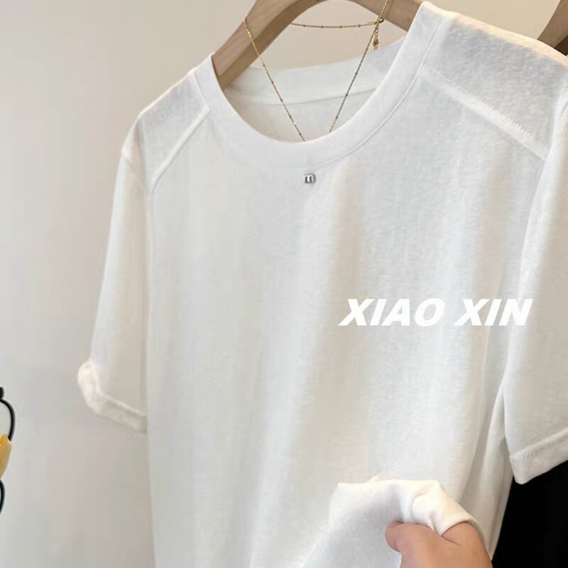 Recommended~ Korean-Style Slimming Shoulder Patchwork Metal E Shoulder Snowflake Cotton Short-Sleeve T-Shirt for Women, Summer Top and Base Layer Recommended~ Korean-Style Slimming Shoulder Patchwork Metal E Shoulder Snowflake Cotton Short-Sleeve T-Shirt for Women, Summer Top and Base Layer