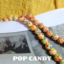 复古印花亚克力vintage小清新彩色圆珠耳环手链饰品diy10mm直孔珠
