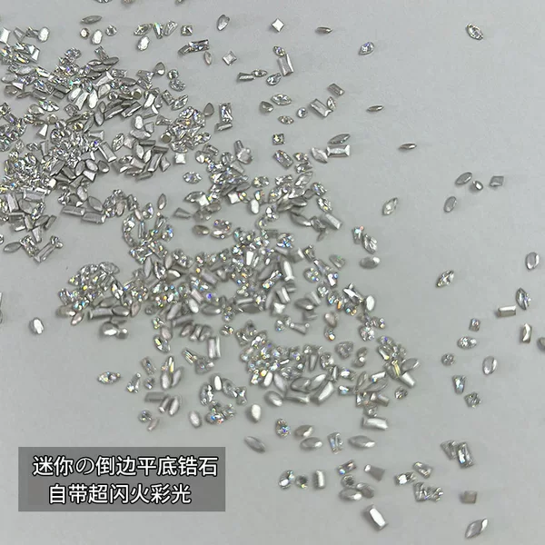 Flat-bottomed zircon nail jewelry flash mini transparent white mixed shaped inverted side pile drill nail jewelry wholesale
