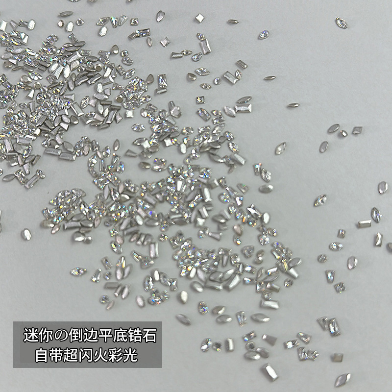 Flat-bottomed zircon nail jewelry flash mini transparent white mixed shaped inverted side pile drill nail jewelry wholesale