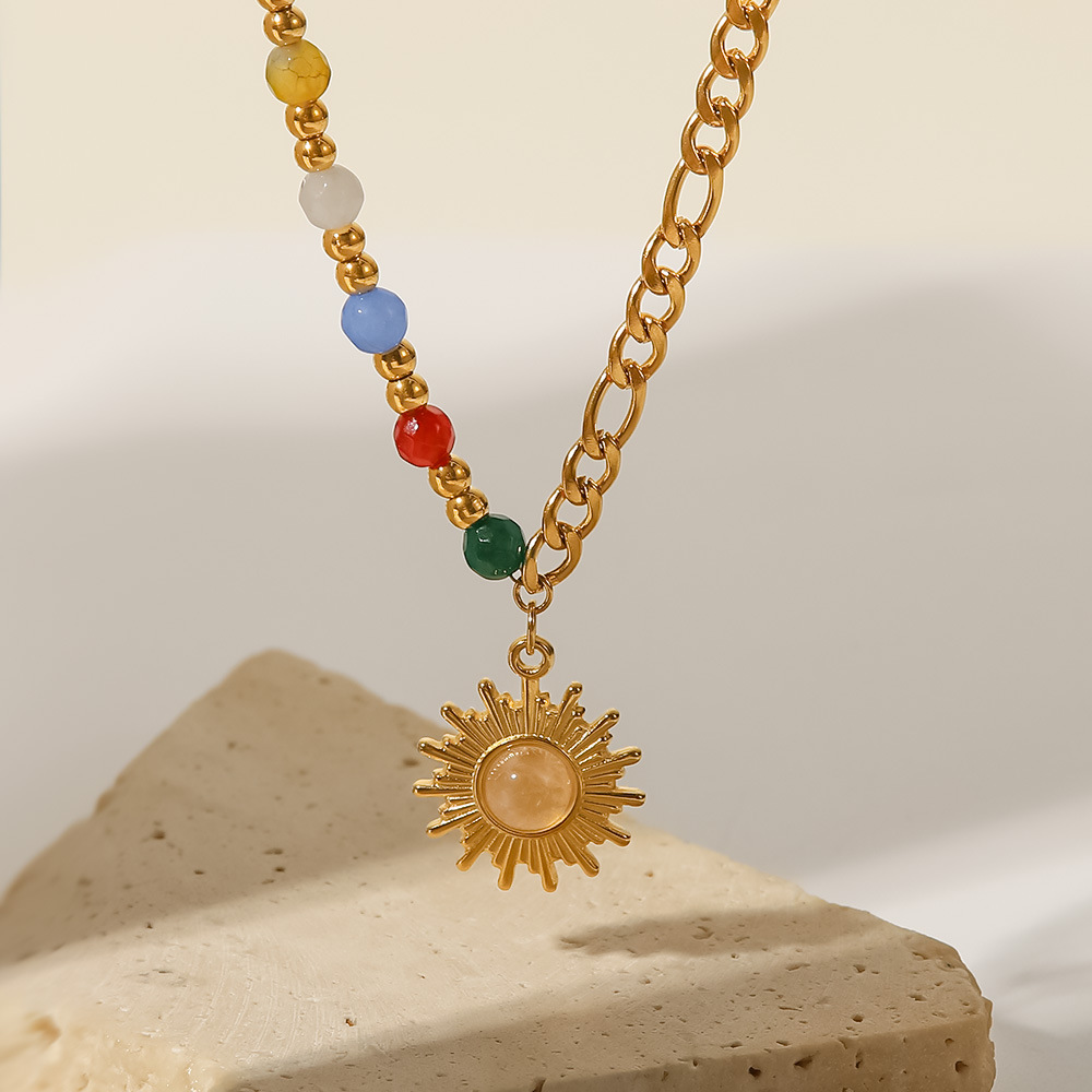Mode Sonne Rostfreier Stahl Halskette Mit Anhänger Vergoldet Inlay Opal Edelstahl Halsketten display picture 3
