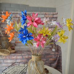 婚慶仿真花3頭百合花假花家居裝飾婚禮花藝布景插花道具火焰花