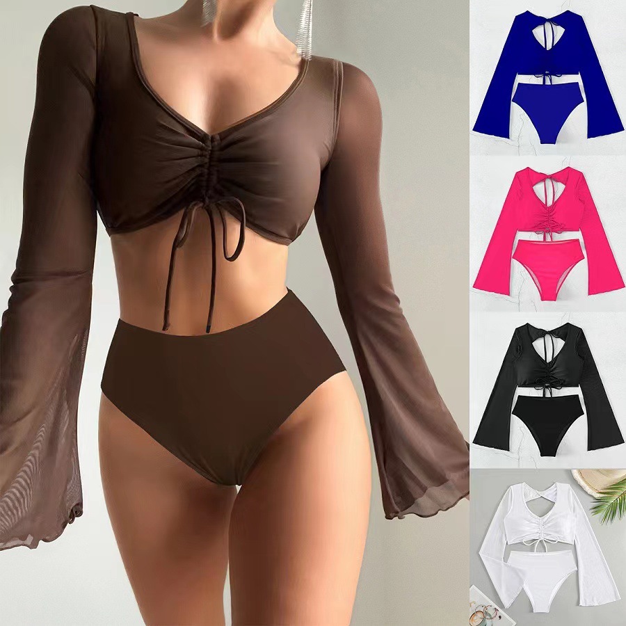 315g Weight Sexy Feel Of Sensation High Waist Panties Waist Briefs Panties Style Polyester Fabric Type 2 Pieces Set Quantity Swimming Pool, Beach Occasion Solid Color Pattern Full Coverage Bra Cup Women's Gender Women's Solid Color 2 Pieces Set Tankinis Swimwear 无