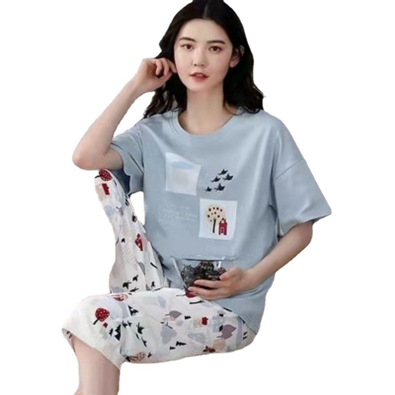 소스 공장 새로운 잠옷 여성 여름 캐주얼 크롭 바지 뚱뚱한 플러스 사이즈 통통녀 느슨하고 귀엽다