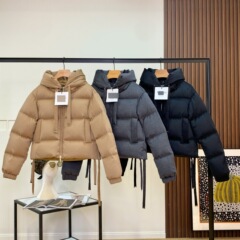 2025秋冬新款max家气质通勤系带连帽羽绒服女短款羊毛短款外套