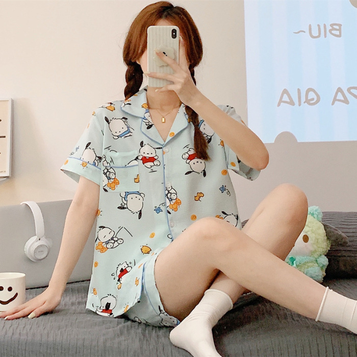 Burbujas arrugadas pantalones cortos de manga corta pijamas femeninos coreanos 2026 nuevo conjunto de dos piezas de dibujos animados adorables ropa doméstica de niña en vivo image 32
