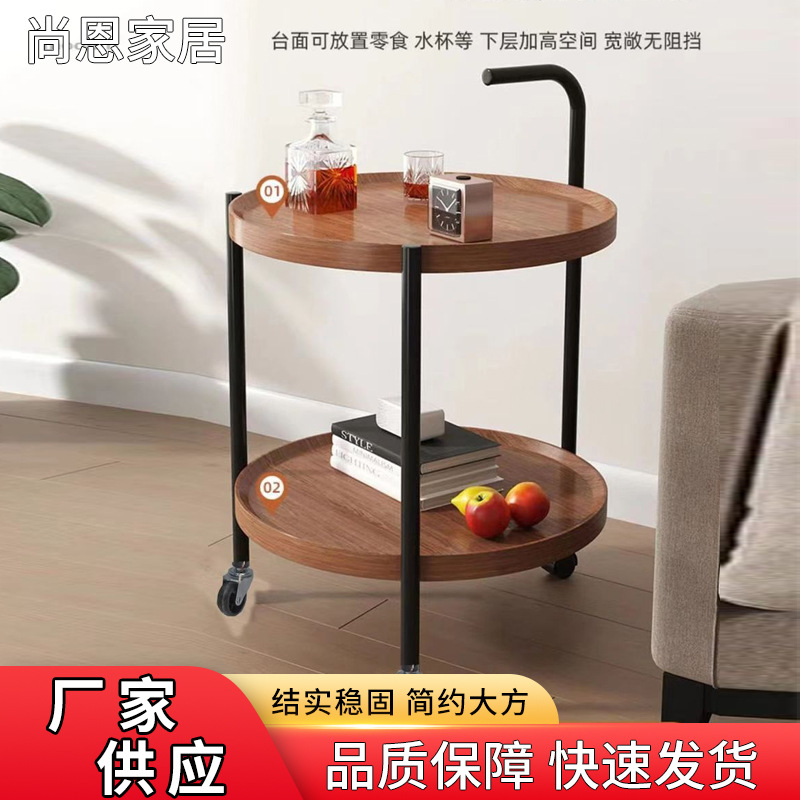 新中式沙发边几家用卧室客厅置物边几厂家供应小推车置物架边几