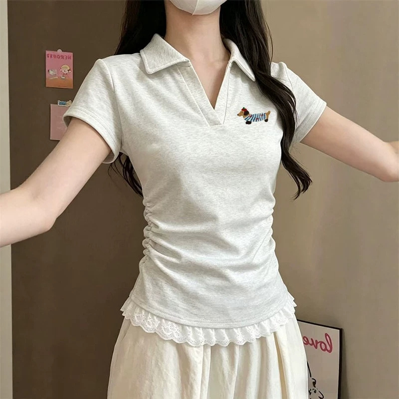 Women's short-sleeve T-shirt, stunning waist-cinching polo, 2026 early summer special, extremely beautiful, new unique top Women's short-sleeve T-shirt, stunning waist-cinching polo, 2026 early summer special, extremely beautiful, new unique top