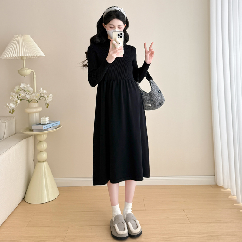 2025秋冬孕妇裙韩版时尚毛球提花马甲裙+针织毛衣连衣裙孕妇套装|undefined