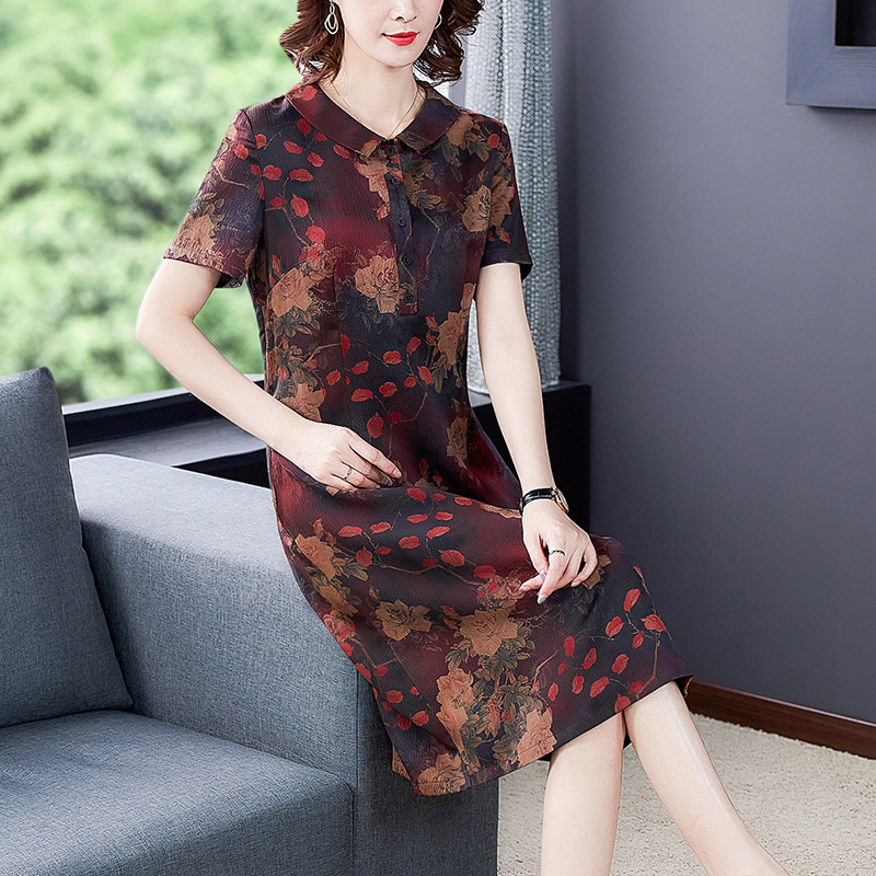 中老年妈妈连衣裙夏季2025新款香云纱真丝桑蚕丝裙子女装|undefined