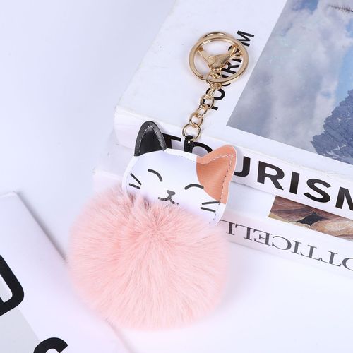 Ling Shang Cute Money Cat Plush Keychain with Rabbit Fur Balls, Cat Bag Accessory, Gift Manufacturer Direct Sale
