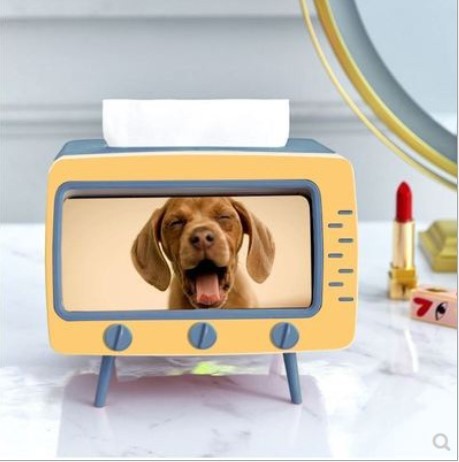 Sala de estar creativa de alta gama caja de pañuelos vintage TV mesa de café caja de pañuelos teléfono móvil de visualización rack de tejido