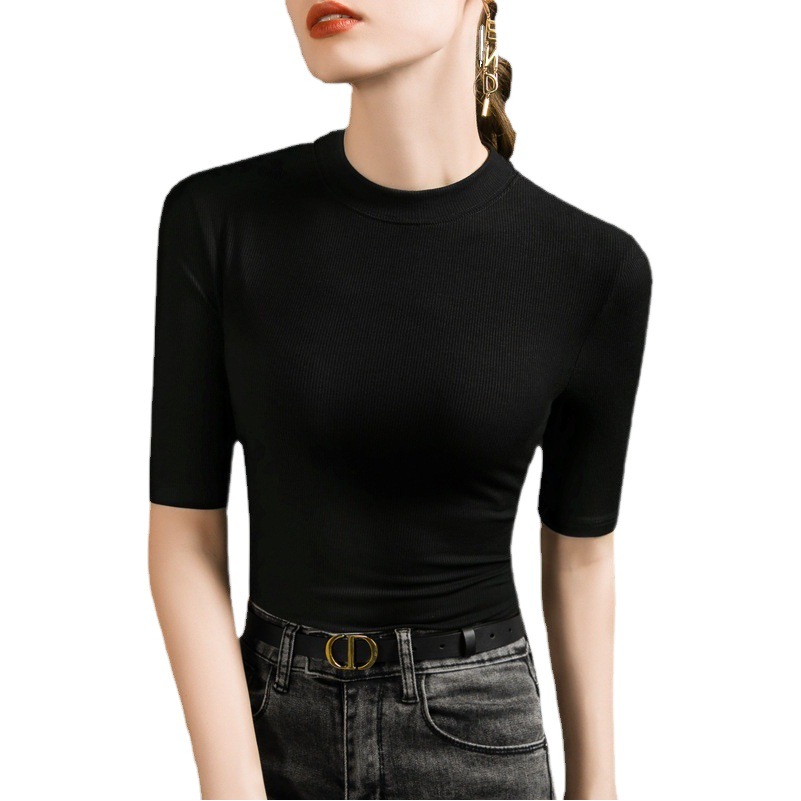 Modal bottoming camisa para mujer 2023 ropa de mujer nuevo hombro cuello redondo media manga camiseta elástico interior apretado top