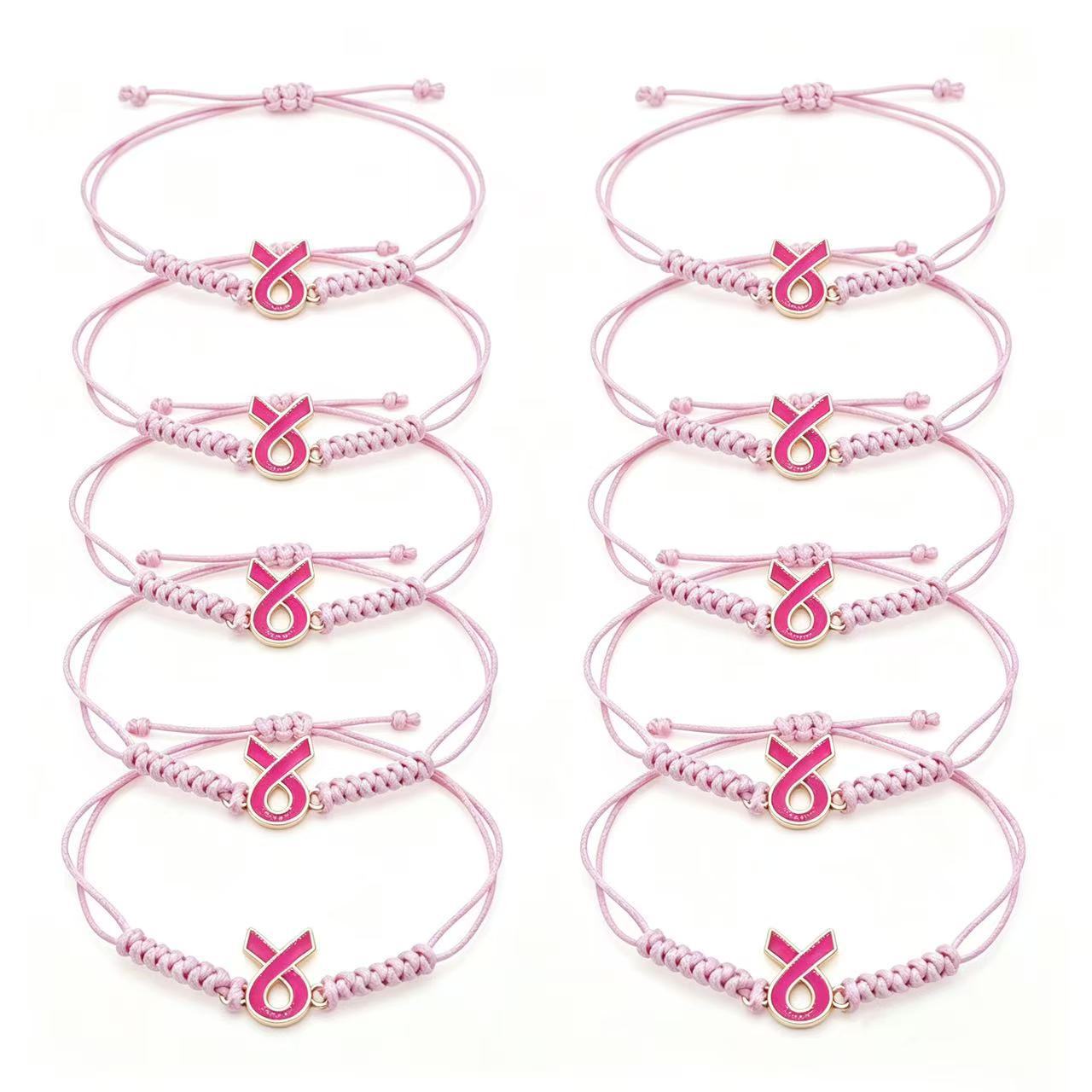 Cross-Border Breast Care Day: Caring for Women's Health, Preventing Breast Diseases, Hand-Woven Bracelet, Ribbon Hand Accessory, Personalized Style