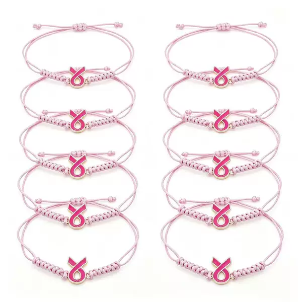 Cross-Border Breast Care Day: Caring for Women's Health, Preventing Breast Diseases, Hand-Woven Bracelet, Ribbon Hand Accessory, Personalized Style