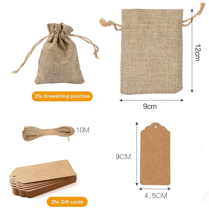 Transfronterizo 25 piezas de lino Paquete de bolsillo bolsa de regalo de la boda bolsa de joyería de Navidad bricolaje bolsa de ropa traje