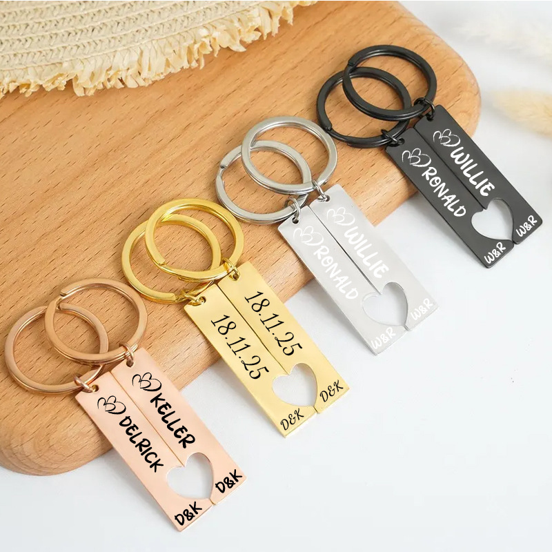 Etsy Personalized Custom Stainless Steel Keychain Custom Logo Keychain Multi-Color Heart Pendant