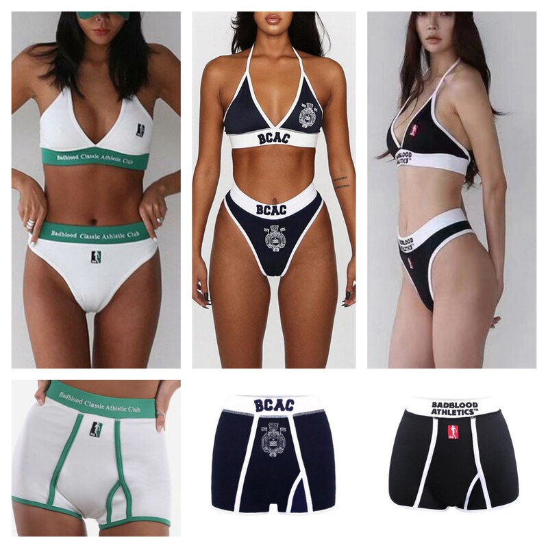 Badblood Korean Color-Blocked Embroidered Feminine Sports Fitness Summer Bra Flat-Leg Pants Thong Pure Cotton Crotch