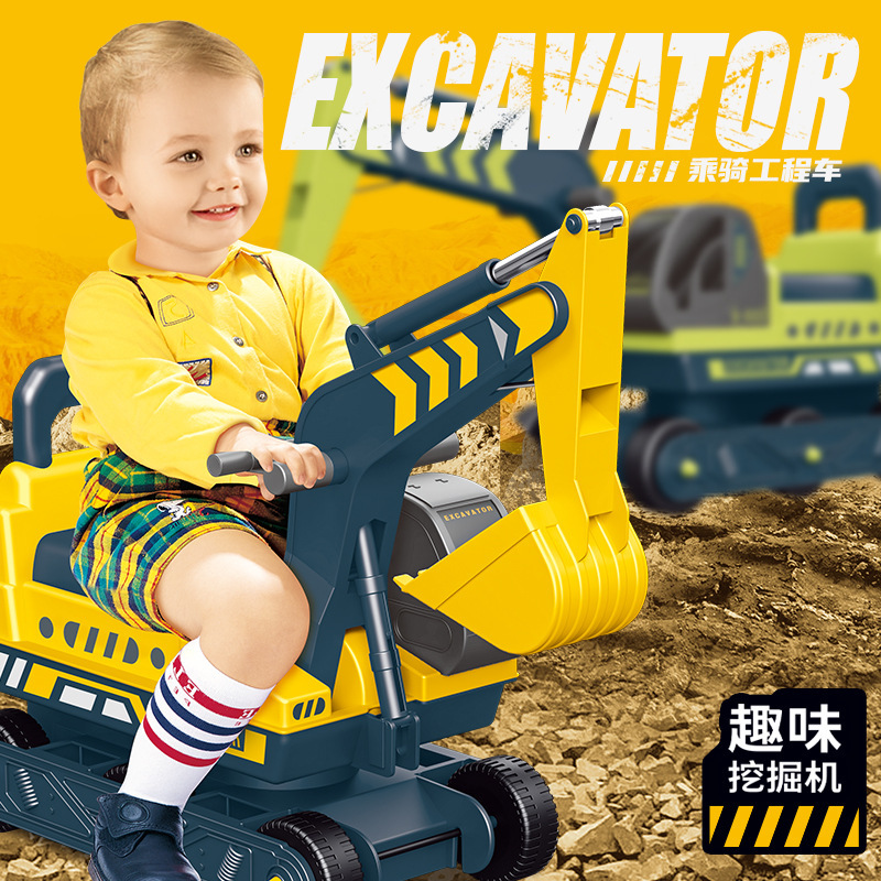 Cross-border large children can ride excavator boy multi-function ride scooer engineering vehicle toys wholesale