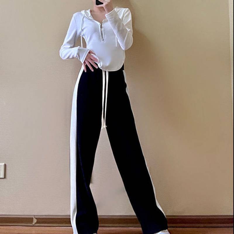 Suits Women's Spring And Summer New Suits Women's High Waist Contrast Color Slim Fit Wide Leg Pants Niche Design Zipper Hood