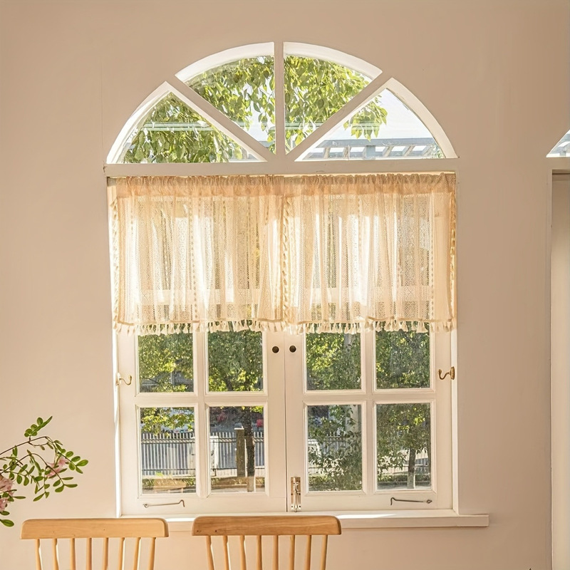 Cross-Border Bay Window Light-Transmitting Kitchen Gauze Curtain Bohemian Style Polka Dot Wave Coffee Curtain Temu Xiyin Can Be Shipped on Behalf of