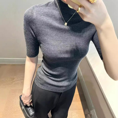 シームレス全成型120sドイツ揚子糸ウール女性半高襟半袖シャツ修身上着五分袖