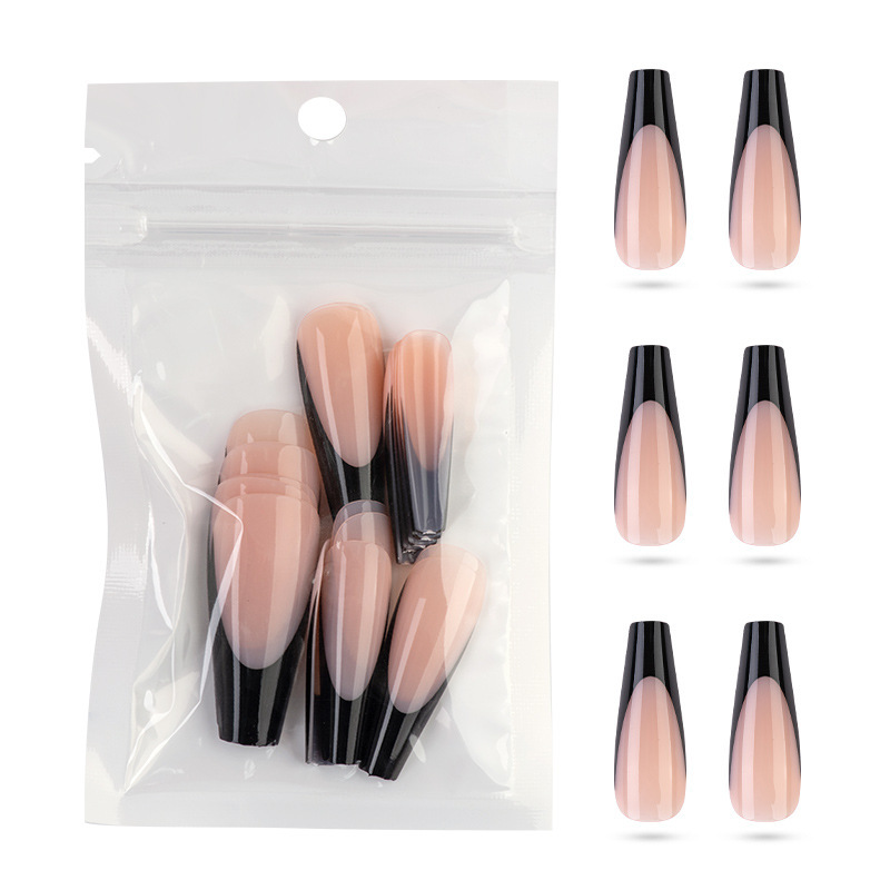 [Special Big Sale] Classic French Wearable Nails White Black Long Ballet Fake Nails Manicure Nails