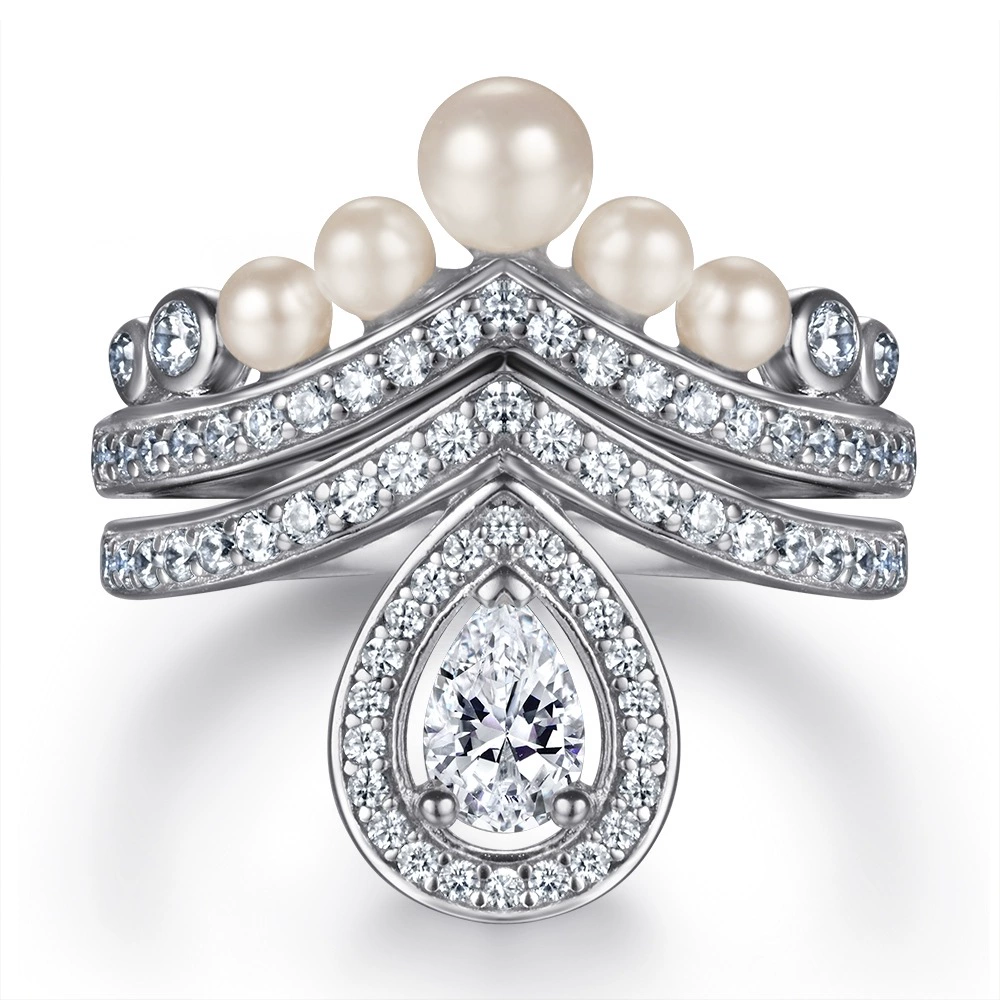 Set pearl drop-shaped, wedding ring, Amazon, silver 925 sample