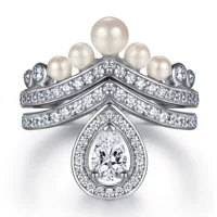 Set pearl drop-shaped, wedding ring, Amazon, silver 925 sample