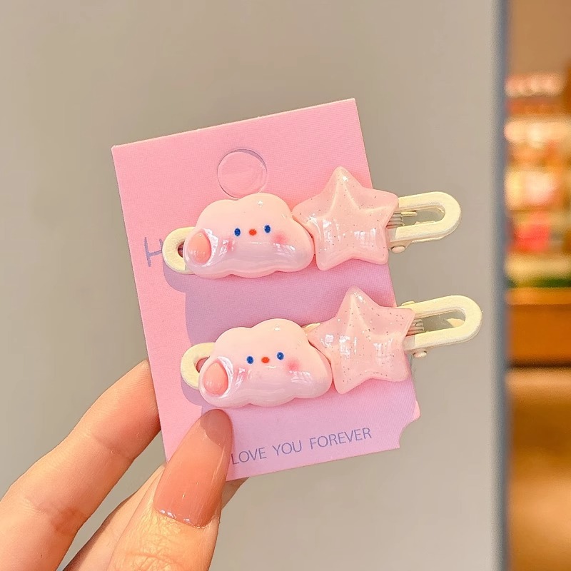 Hermosas nubes azules estrellas pinzas de cabello lateral pestañas pinzas de cabello para mujeres 2025 nuevo frente pinzas de cabello de boca de pato