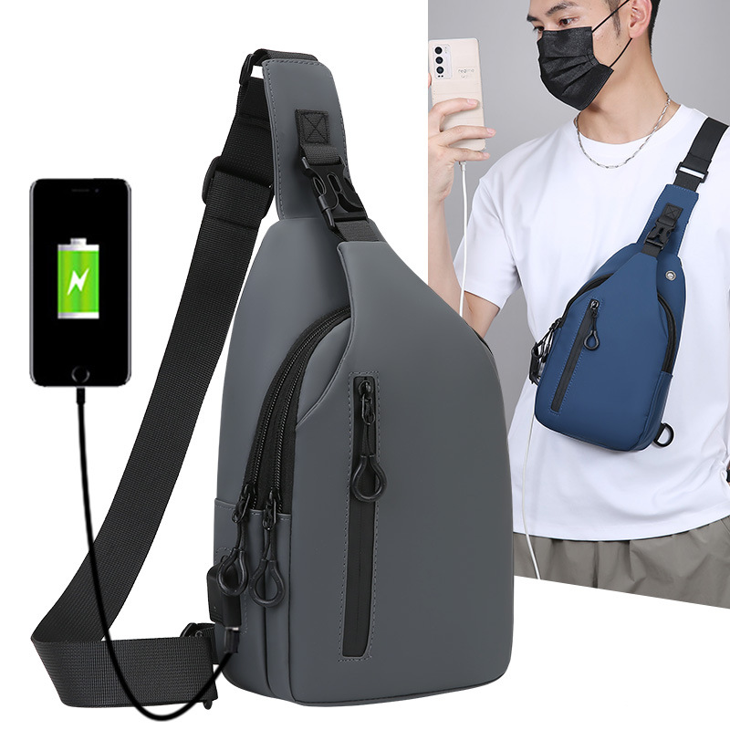 Cross-Border Men's Chest Bag with Usb, Multi-Layer Outdoor Sports Cycling Backpack, Portable and Versatile Crossbody Shoulder Bag for Outings