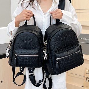 Backpack Women's 2024 New Korean Solid Color Large Capacity Backpack Simple Textive College Student Schoolbag Travel Backpack