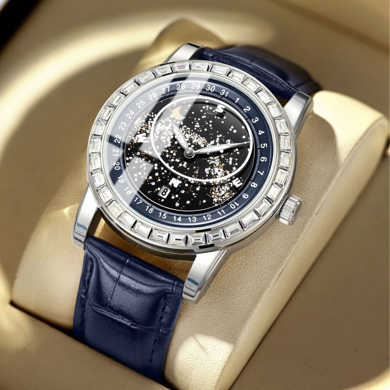Galaxy planet new concept personality automatic quartz watch new belt watch men's rhinestone business fashion men