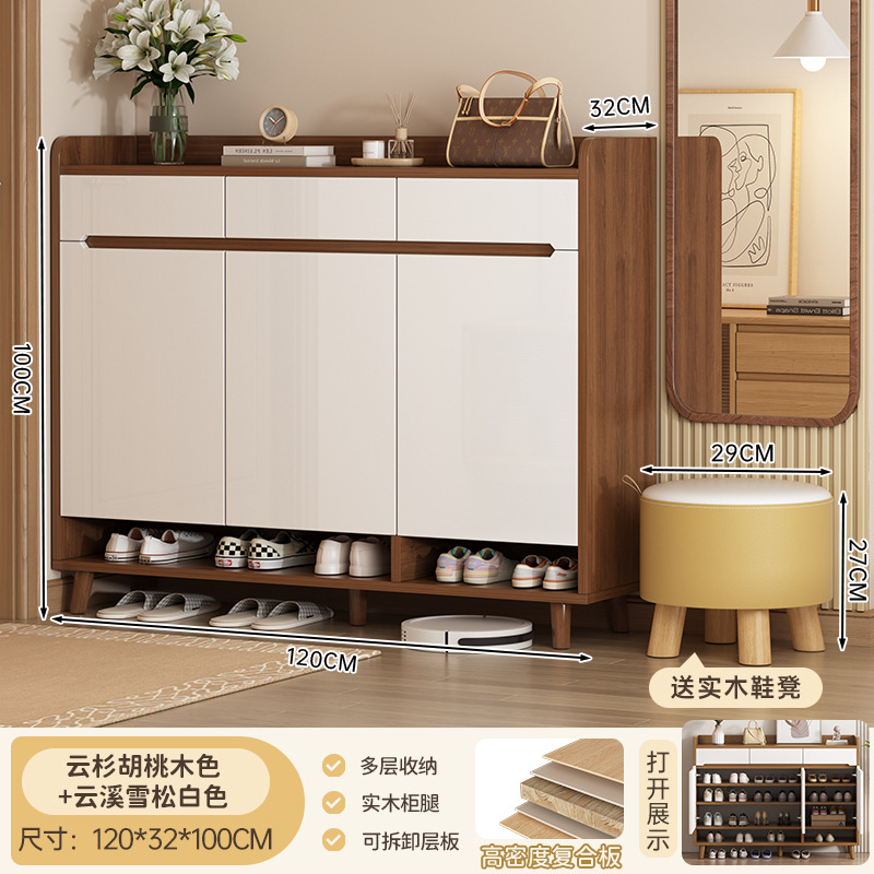 [메인사진 원목 캐비닛 다리, 문 3개, 서랍 3개] Yushan 삼나무 + Yunxi 흰색 120*32*100cm#scln#조립