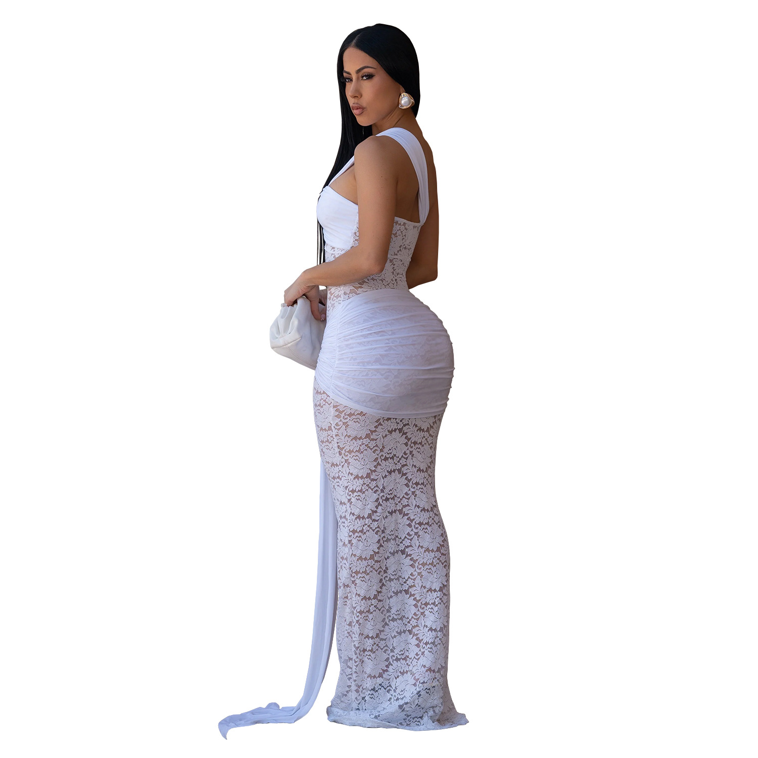 Sexy bodycon jurk van kant met eén schouder voor dames_voghion.com