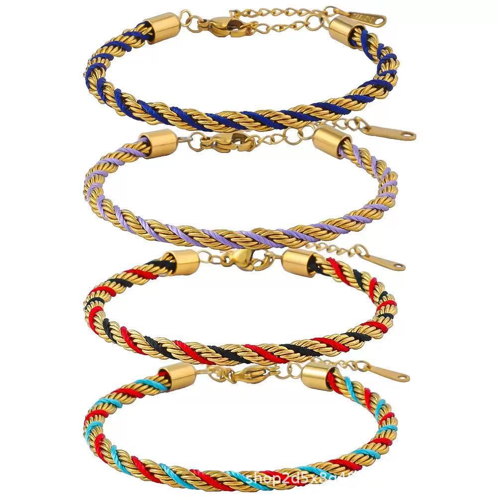 Pulsera de giro de color transfronterizo, hebilla de acero inoxidable, pulsera tejida a mano, diseño antiguo, venta directa de fábrica