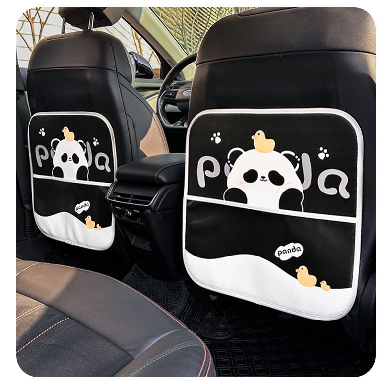 Car Anti-Kick Pad, Cute Panda Car Seat Back Anti-Dirty and Wear-Resistant Protective Pad, Creative Multi-Functional Car Storage Bag