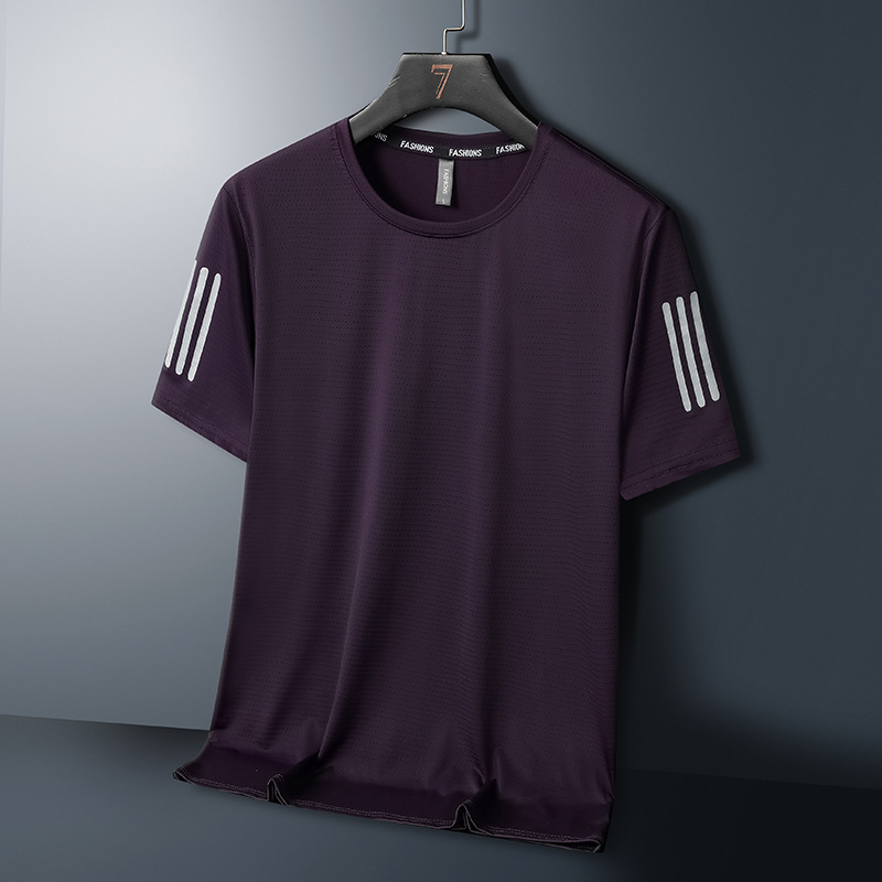 Camiseta transfronteriza de tres barras para hombre de gran tamaño de seda de hielo de manga corta verano delgado transpirable deportivo de secado rápido de media manga superior para correr