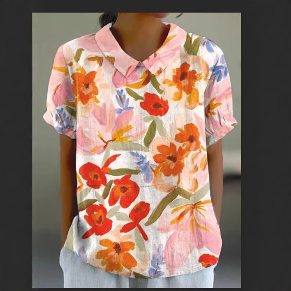 2025 독립 역 폭발 Xiyin 아마존 대외 무역 국경 여름 바람 반팔 인쇄 풀오버 셔츠