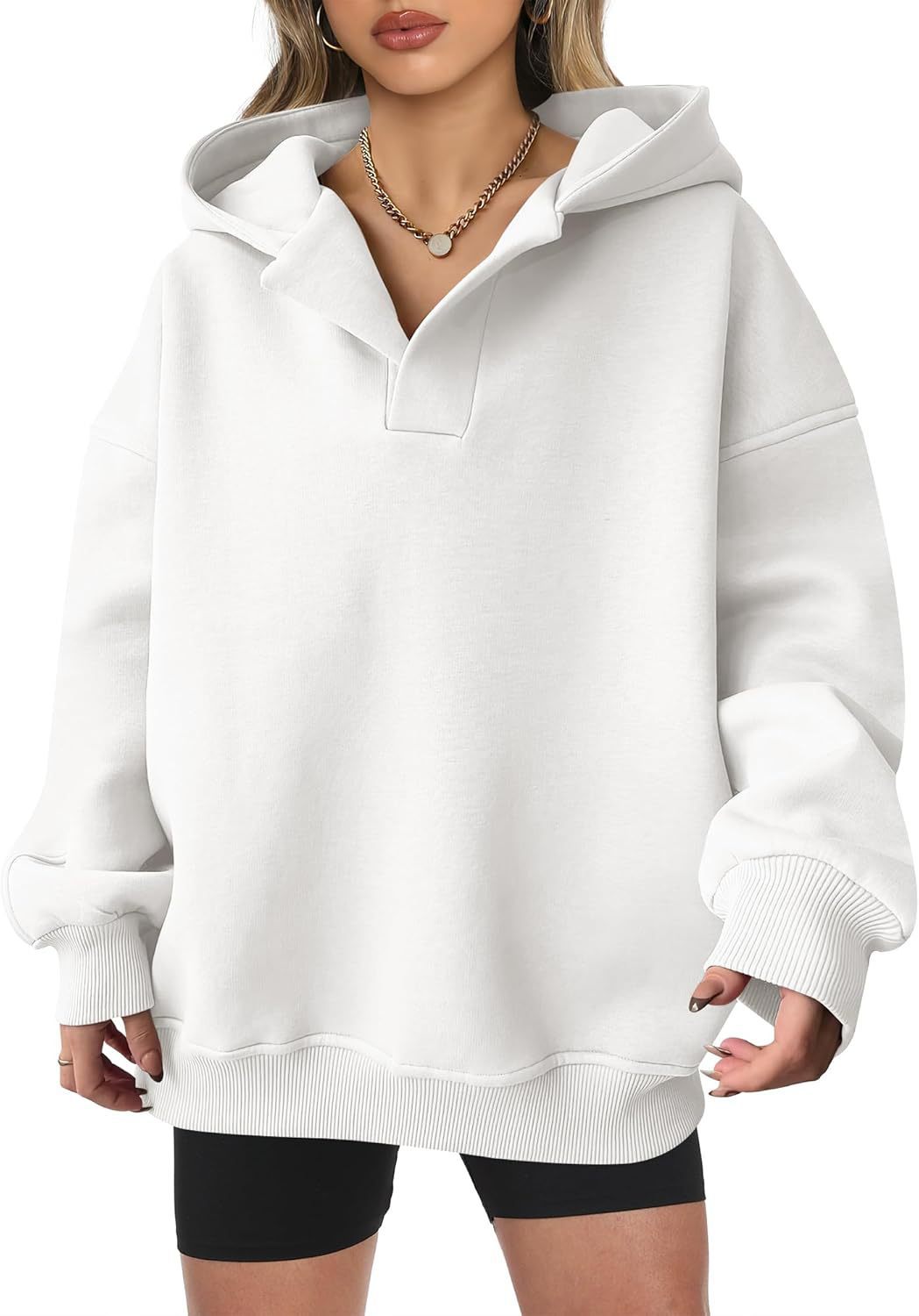 Pullovers Placket Type 2024 Autumn And Winter Amazon  European And American Ladies Sweatshirt Solid Color Long Sleeve Hooded Solid Color Loose Sweater Women's Top