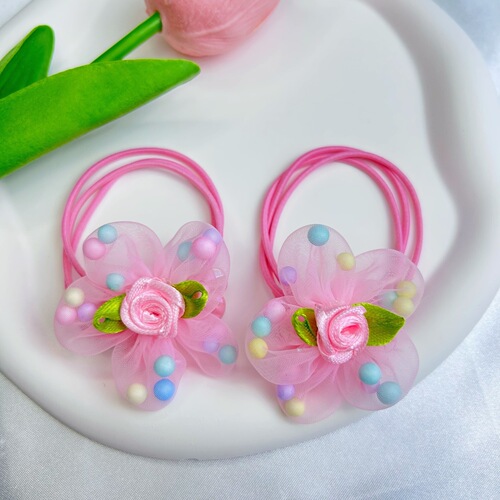 Children's rubber band hair fairy flower hair rope princess headdress ponytail ball hair circle baby headband