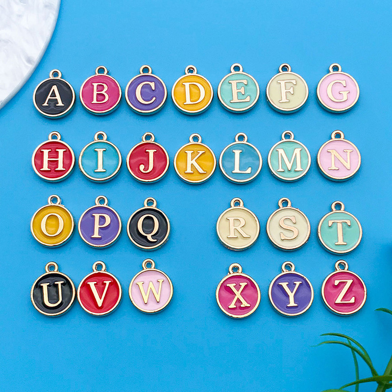 Cross-Border Hot Selling 26 Colorful Oil Dripping Double-Sided English Letter Pendants DIY Bracelet Necklace Jewelry Accessories