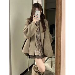 美拉德慵懒风毛衣外套开衫秋冬新款宽松外穿加厚系带针织衫女上衣