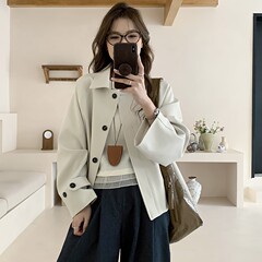 Benview【实体专供】风衣女英伦风翻领系带设计休闲廓形大衣外套